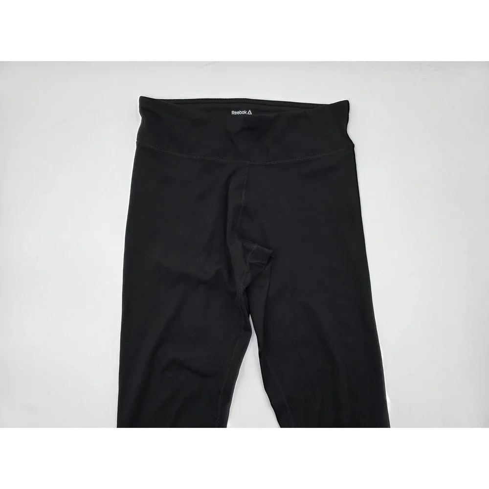 Reebok Kids Black Athletic Leggings Capri Logo Print Size 14 16‎ XL TG